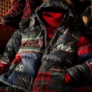 NWT Men's Polo Ralph Lauren Patchwork Plaid Hooded Down Jacket